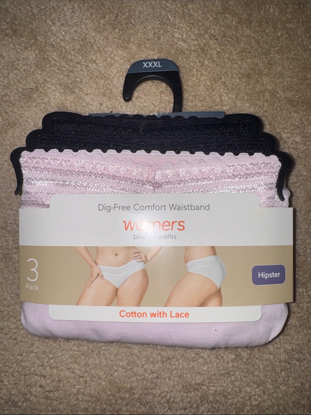 Warner's Women's Panties 3-Pack - Black,‎ Grey and Light Pink